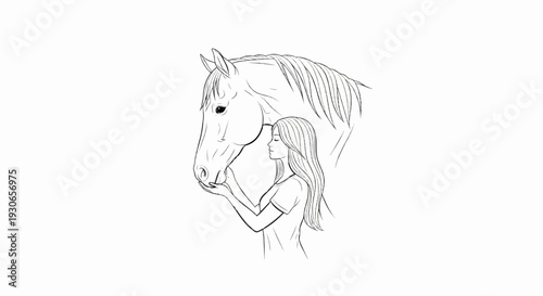 A girl gently touches a horse's nose, a tender connection