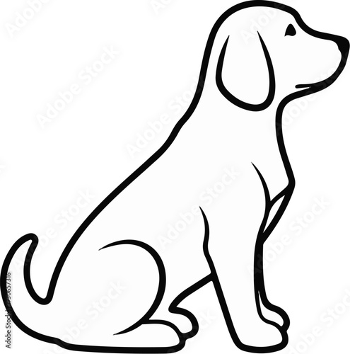 Simple outline drawing of a dog sitting patiently, looking to the right