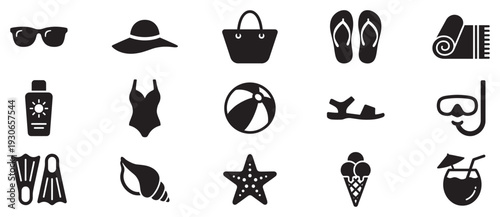 Summer beach vacation holiday accessories set includes essential items for travel, leisure, and relaxation during warm weather trips.