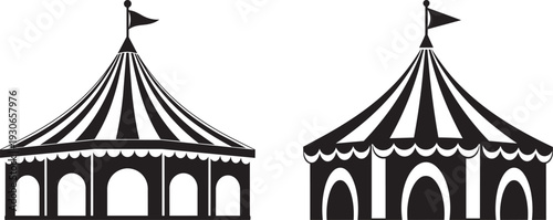 Circus tent silhouette icons showing carnival and amusement park entertainment
