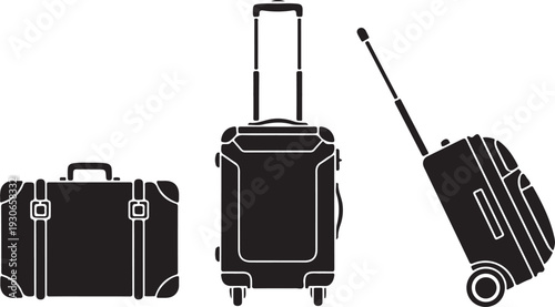 travel bag icon set. vacation, tourism and luggage symbol. isolated vector image