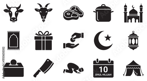Islamic festival symbols vector collection depicting various religious elements and traditions for celebration.