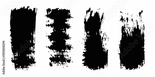 Four abstract black brushstrokes arranged in a vertical composition