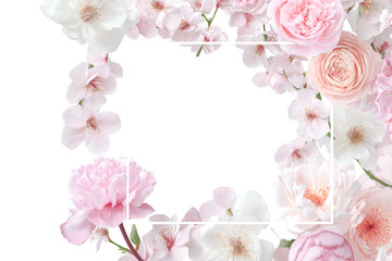Soft pink blossom square frame with thin border for elegant branding layout Isolated on a transparent background