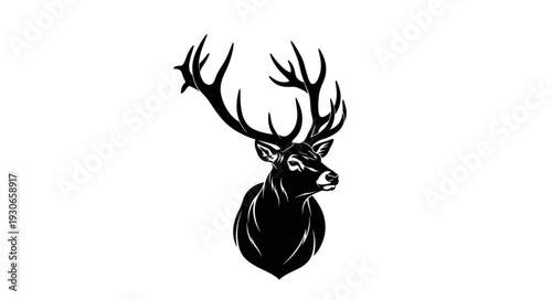 Deer Head with Large Antlers Illustration.