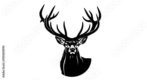 Deer Head Silhouette with Antlers.