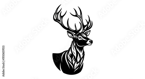 Deer Head with Antlers Illustration.