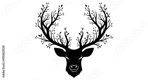 Deer Head with Antlers Illustration.