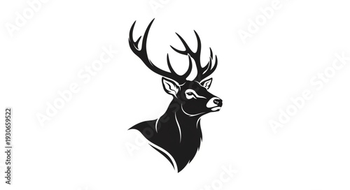 Deer Head with Large Antlers Illustration.