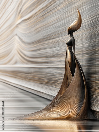 AI-generated illustration of a dramatic regal female figure in black, white, gold and gray