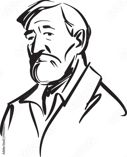 Hand Drawn Old Man Black and White Avatar Illustration in Minimal Line Art Style Design