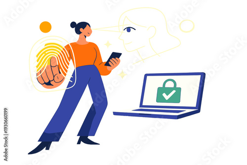 Image Generation. Biometric authentication without passwords. A person unlocking devices with a glance and a