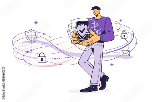 Image Generation. Personal data protection in the digital age. A person holding a smartphone wrapped in