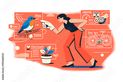 Image Generation. Augmented reality learning anywhere. A professional pointing at real-world objects enhanced