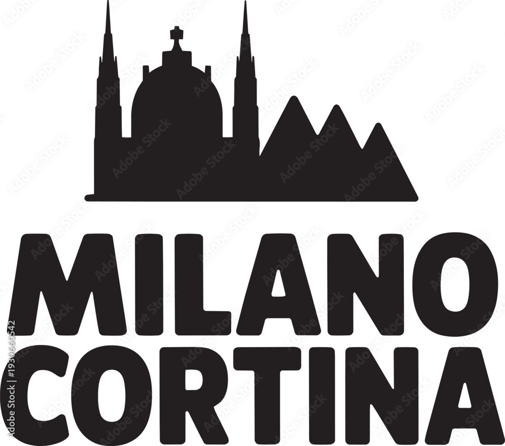 Obraz premium Milano cortina winter sports emblem with skyline of milanese cathedral and mountain peak range