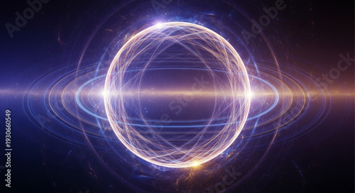 Abstract Glowing Sphere with Concentric Rings and Light Rays.