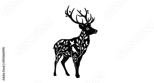 Deer Illustration with Antlers Design.
