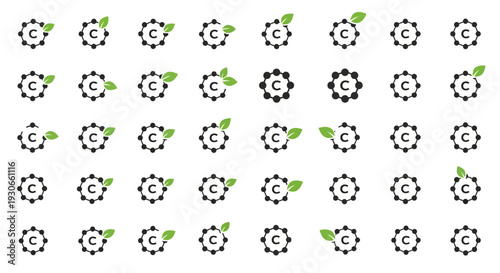 icons of gears with green leaves.