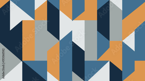 Geometric Abstract Pattern with Blue Orange and Gray Shapes.
