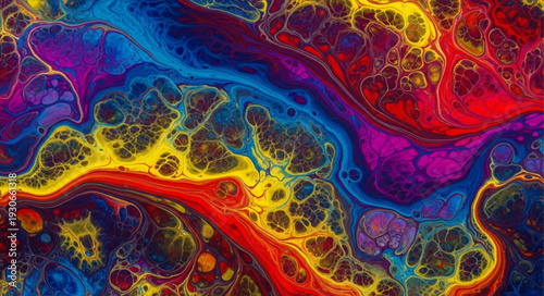 Vibrant Abstract Fluid Art with Swirling Colors and Patterns.