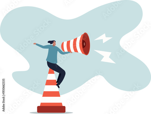 Communicate urgent message, warning or danger alert, broadcast announcement, attention or loudspeaker screaming advertising concept,human life and situation.