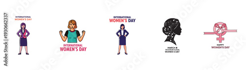 Collection of diverse female figures celebrating International Womens Day representing strength career and equality concepts