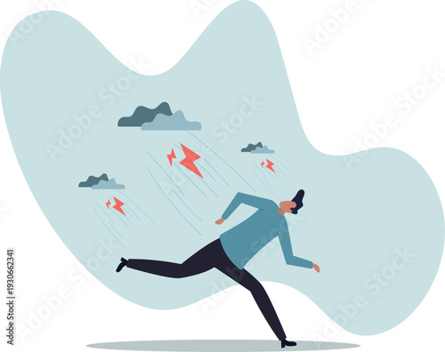 Runaway from crisis, catastrophe misfortune situation, escape from disaster,human life and situation.