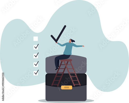 Criteria checklist report, evaluation list, complete checkbox, finish work,human life and situation.