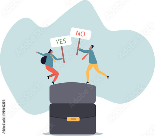 Yes, No argument or disagreement, conflict fight debate, dilemma, dispute or office rivalry war, struggle, negative discussion concept,human life and situation.