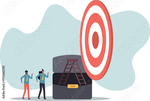 Climb corporate ladder to achieve career target, stair to reach work success, employee career path winning steps or achievement concept,human life and situation.