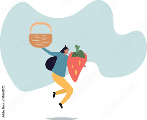 Woman picking strawberries. Concept of sweet berries and food.