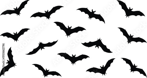 Spooky Halloween night silhouette with haunted castle, ghosts, pumpkins, bats, witch and graveyard for holiday party decoration and horror background, cad drawing flat vector illustration