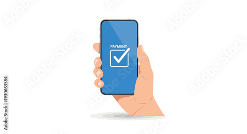 Hand holding smartphone with successful payment confirmation on screen