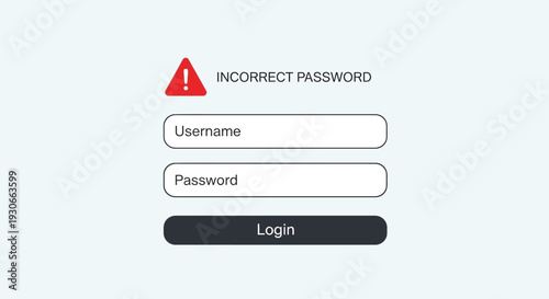 Login screen with incorrect password warning