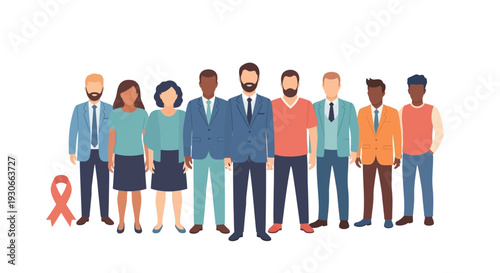 Diverse Group of People Standing Together with Awareness Ribbon