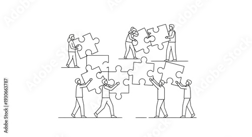 Teamwork assembling jigsaw puzzle pieces, concept of collaboration