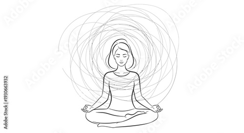 Woman Meditating with Swirling Thoughts