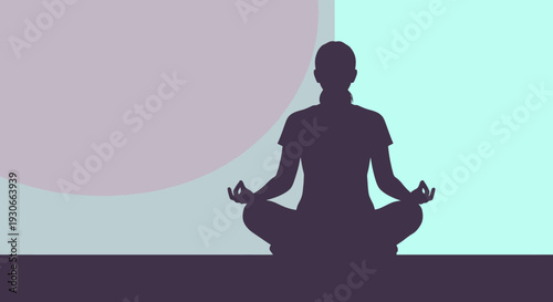 Silhouette of person meditating in lotus pose, mindfulness, yoga