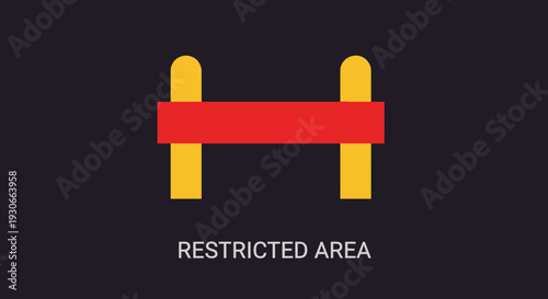 Restricted Area Sign with Yellow Posts and Red Bar