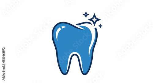 Healthy Blue Tooth With Sparkles Icon - Dental Care Concept