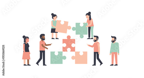 Teamwork puzzle collaboration, business people connecting pieces