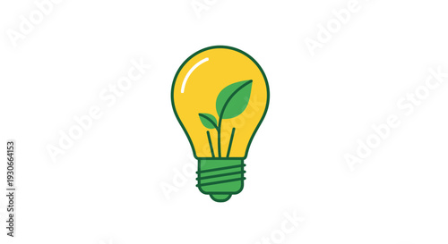 Green light bulb with growing plant, idea and ecology concept