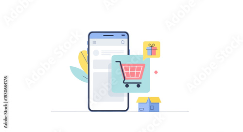 Online Shopping Mobile App with Shopping Cart and Gift Icon