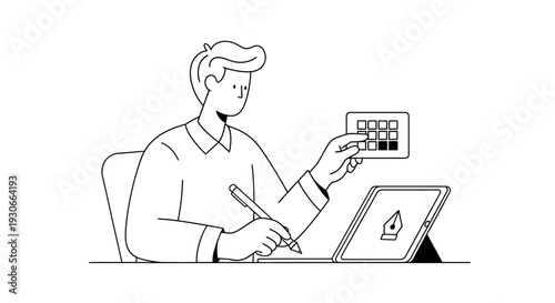 Graphic Designer Working with Color Palette and Tablet