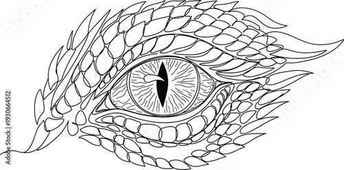 Detailed dragon eye with scales and fierce gaze