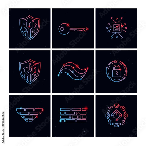 Cybersecurity and Digital Protection Icons Set.