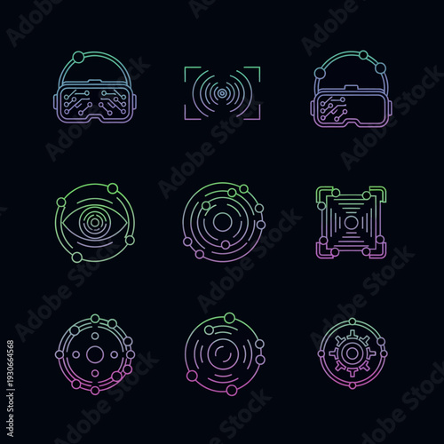 Futuristic Technology Icons Set Gradient Outline Design.