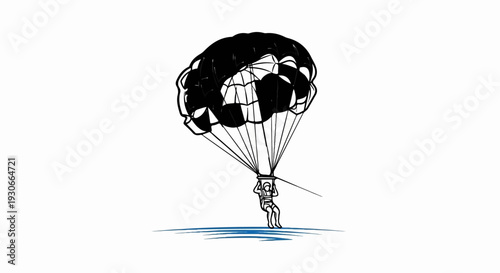 Person paragliding over blue wavy lines