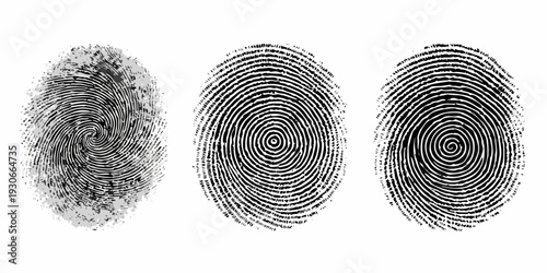 Three spiral patterns resembling fingerprints varying in density and clarity