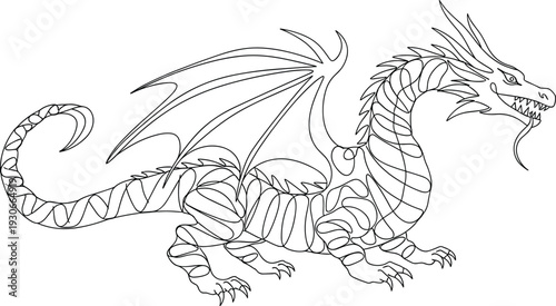 Fantasy dragon illustration with wings and sharp claws